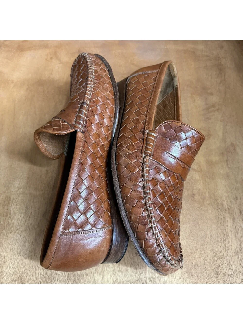 Allen Edmonds Capri Brown Woven Leather Loafers Mens Sz 10 E Slip On Shoes Italy